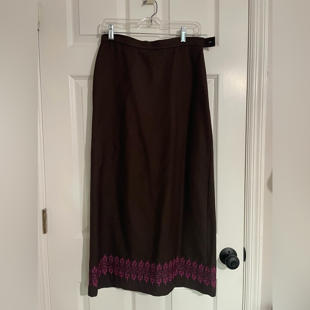 Ann Taylor Brown Maxi Skirt with Pink Detailing